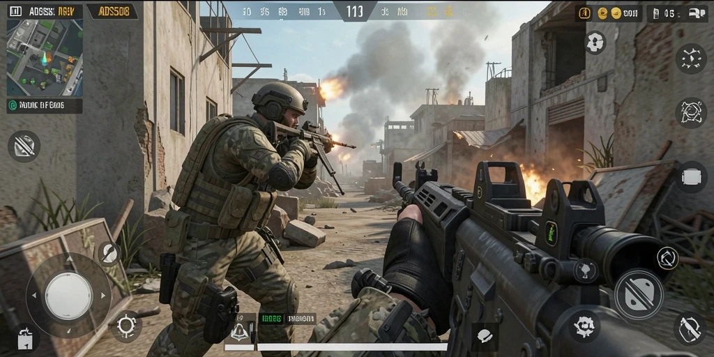 Tangkapan layar gameplay <strong>ADS508</strong> yang menampilkan aksi perang yang seru.