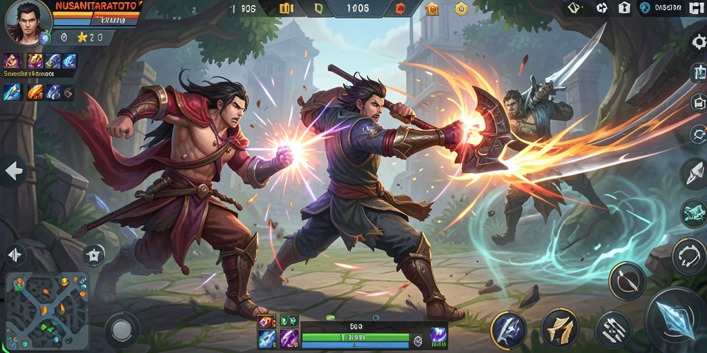 Gameplay seru dalam NUSANTARATOTO dengan pertarungan tim yang intens.