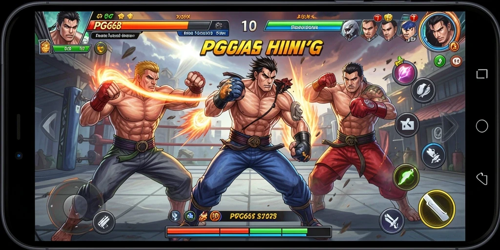 Tampilan gameplay intens di PGG68 saat karakter bertarung.