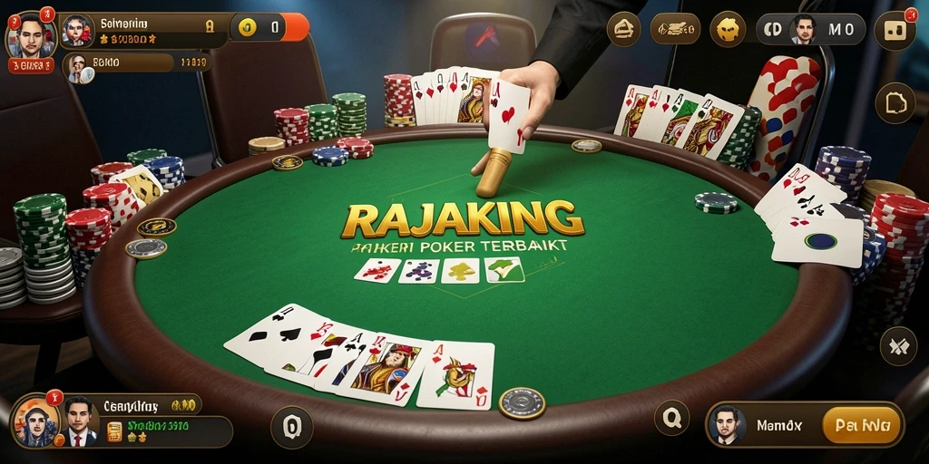 Tampilan gameplay seru dari RAJAKING saat bermain Poker di layar.