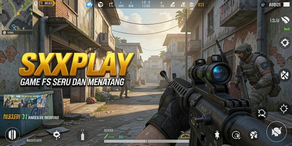 Tangkapan layar gameplay SXXPLAY yang menampilkan aksi menegangkan dalam pertempuran FPS.